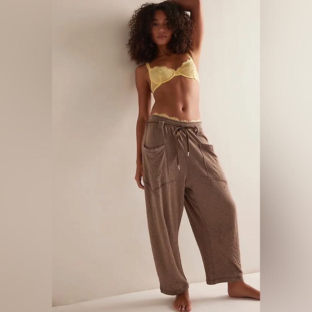 Free People Brown Wide-Leg Drawstring Joggers - Picture 1 of 4